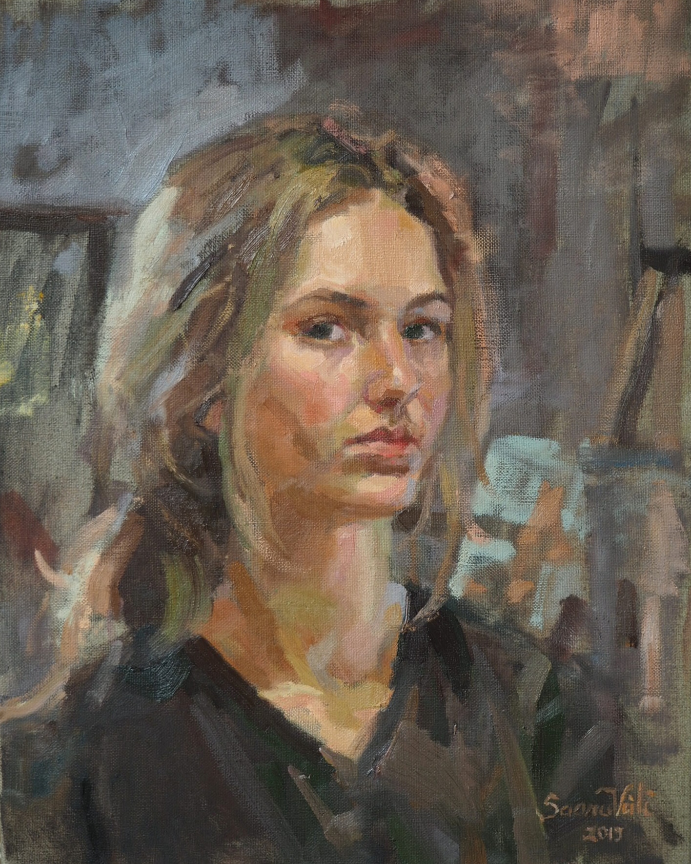 õlimaal "Autoportree" kunstnik Saara Väli realism portree