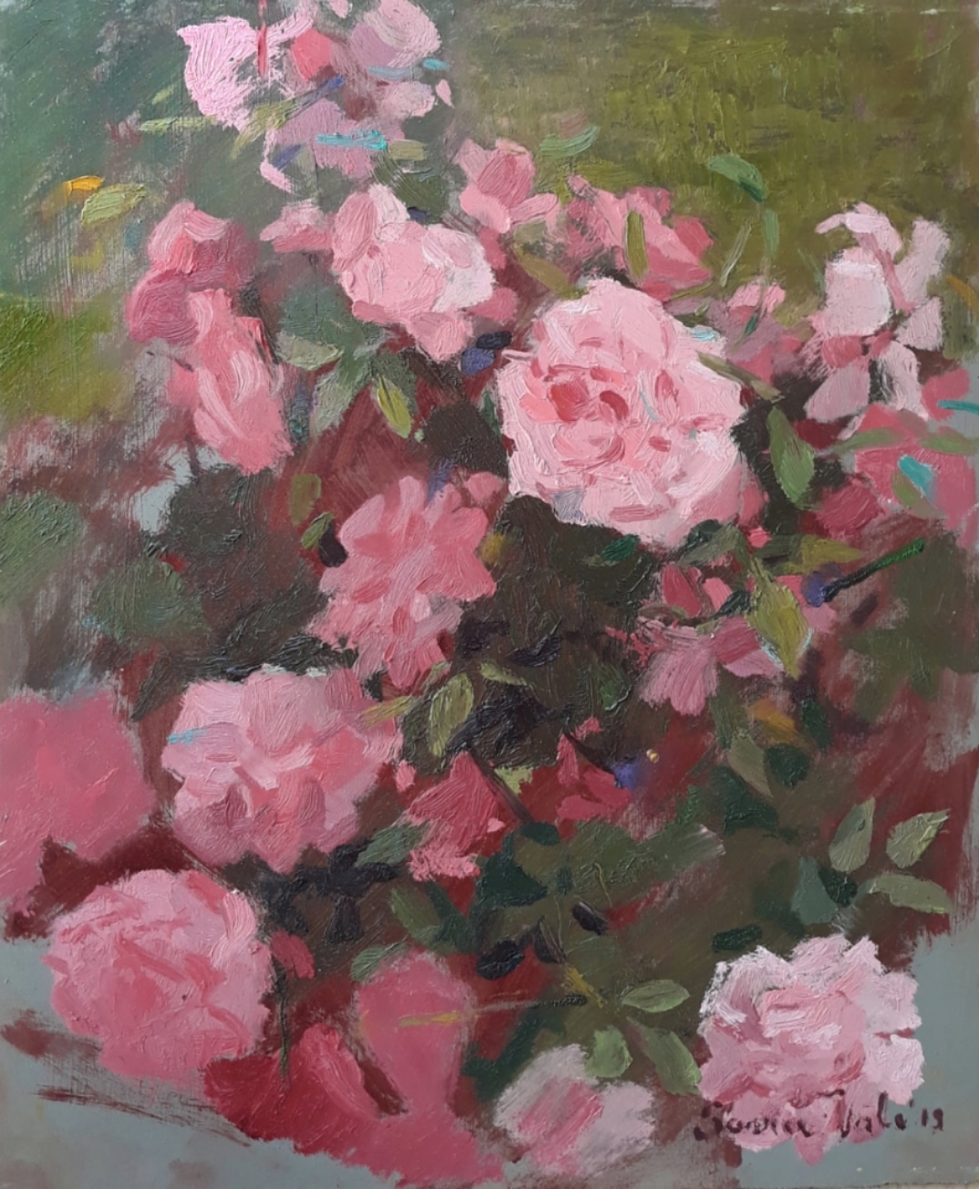 õlimaal "Roosad roosid" kunstnik Saara Väli realism maastik roosid
