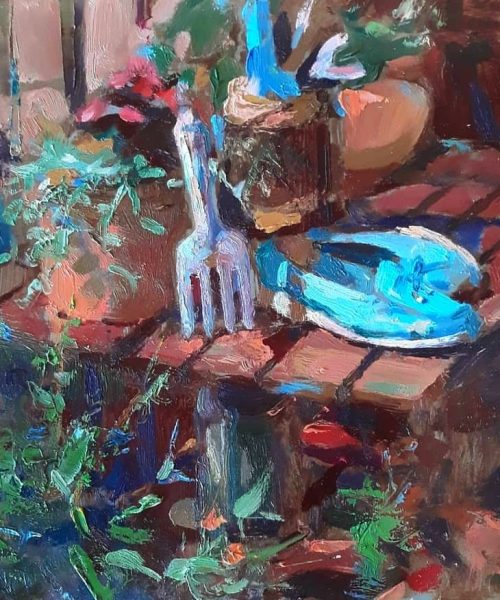 õlimaal "Vaikne aiaelu" kunstnik Saara Väli realism aed